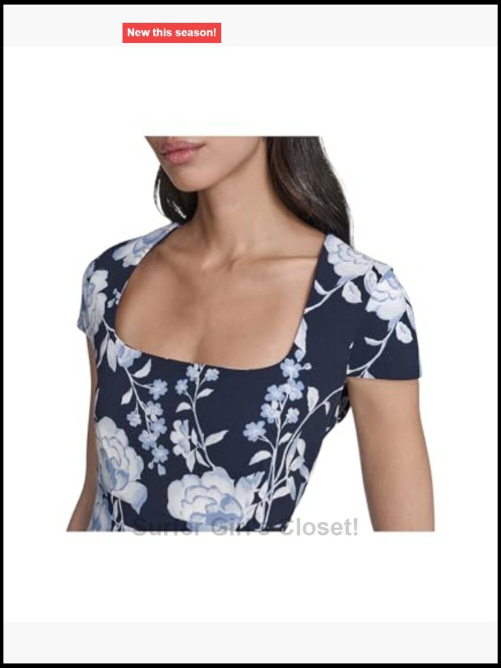 Floral Pleated Midi A-Line Dress Square Neck Short Sleeve - Picture 5 of 5